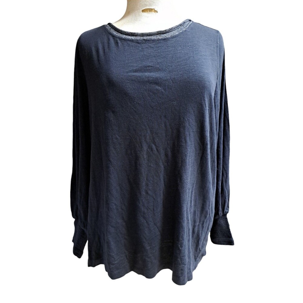 Democracy Black Tunic Top Women's 1X Pullover Smocked Sleeve Boho Peasant NWT